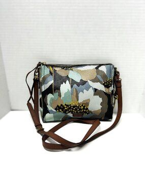 Fossil leather crossbody blue flower forest